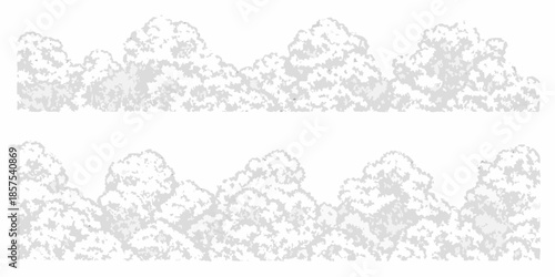 Simple illustration of fluffy white clouds arranged in two horizontal rows