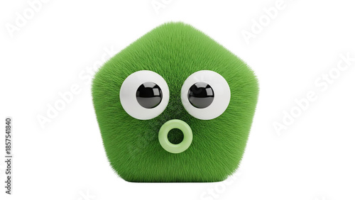 3D Cute Green Fluffy Monster on transparent background