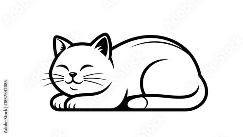 Cute sleeping cat with relaxed expression on white background