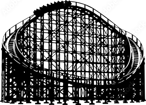 Vintage Roller Coaster black silhouette vector illustration