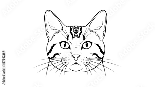 Cute tabby cat face line art isolated on white background
