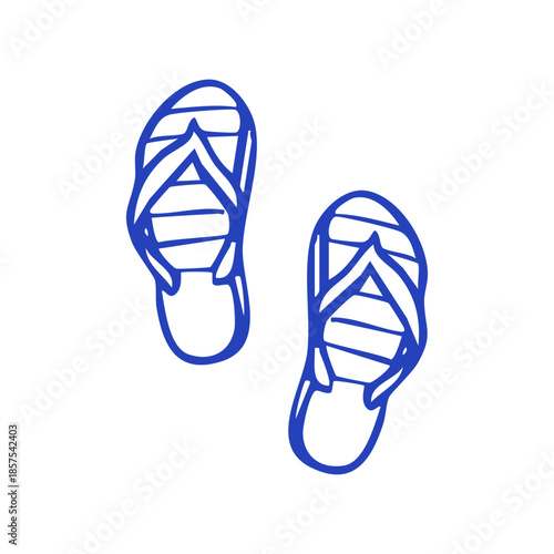 Hand-drawn flip flops icon in clean line style, perfect for beach, summer, vacation, and travel themed designs.