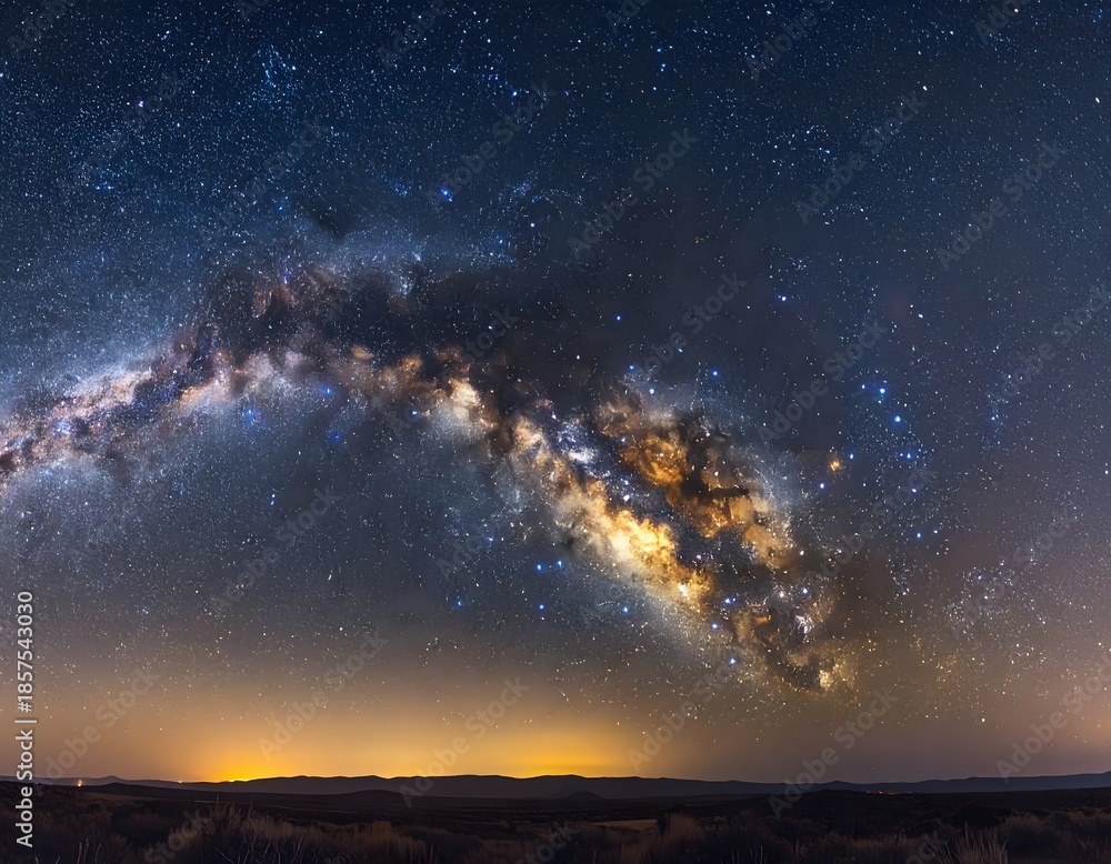 Fototapeta premium Panoramic View of Milky Way Galactic Core and Star Clusters