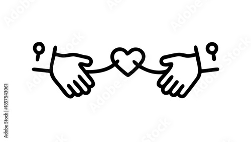 Illustration of two cartoon-style hands connected by a red string featuring a heart symbol, representing emotional connection and togetherness.