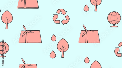 Seamless pattern of renewable energy and environmental icons.