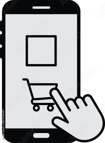 A hand taps a smartphone screen showing a shopping cart for convenient mobile commerce