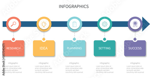 Business infographic template arrow design with icons. Vector concept with 5 options or steps. Business template for presentation. 