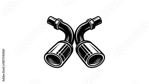 Dual Exhaust Pipes Chrome Shiny Automotive Car Part.