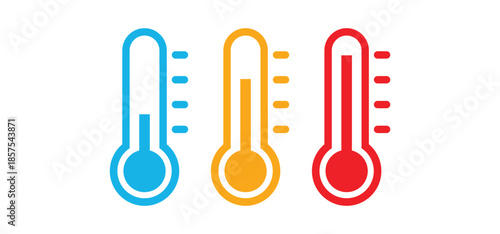 Thermometer set. Vector thermometer symbols and modern thermometer designs for hot, cold, Celsius, and Fahrenheit temperatures.
