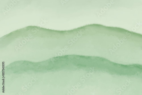 Soft green watercolor mountain landscape with gentle hills, handdrawn illustration