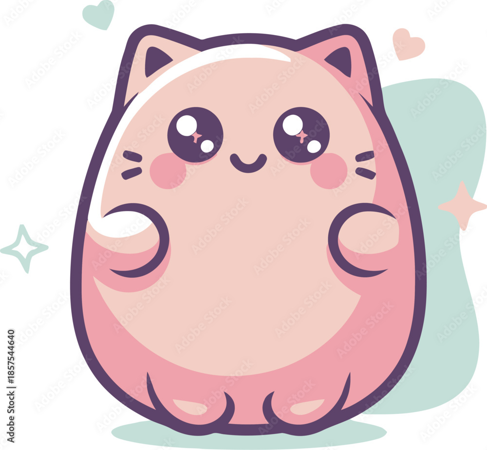 Naklejka premium Cute Cartoon Cat Vector Graphic Illustration with Pastel Colors and Kawaii Design Elements for Digital Projects