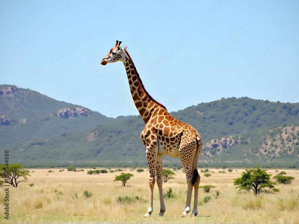Obraz premium Majestic Giraffe in Profile on African Savanna Landscape