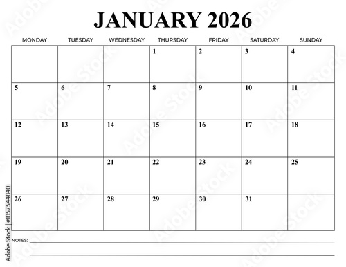 Wallpaper Mural January 2026 Monthly Calendar, Monday Start, Minimal Printable Planner Torontodigital.ca
