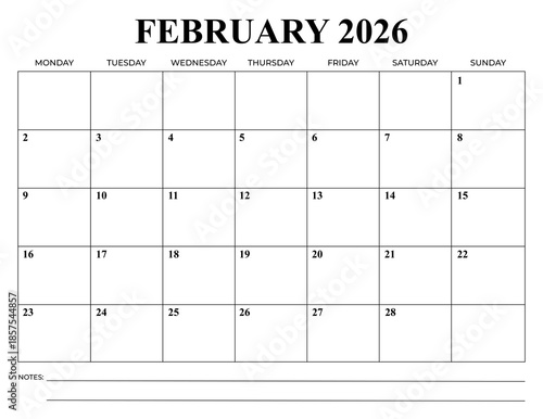 Wallpaper Mural February 2026 Monthly Calendar, Monday Start, Minimal Printable Planner Torontodigital.ca