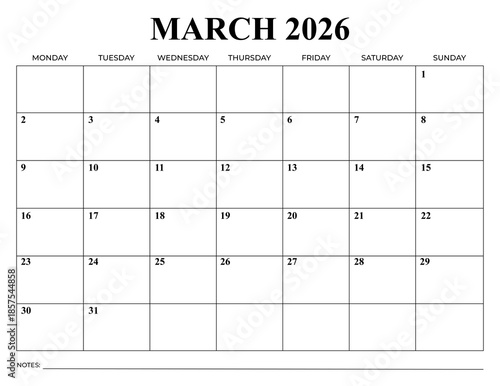Wallpaper Mural March 2026 Monthly Calendar, Monday Start, Minimal Printable Planner Torontodigital.ca
