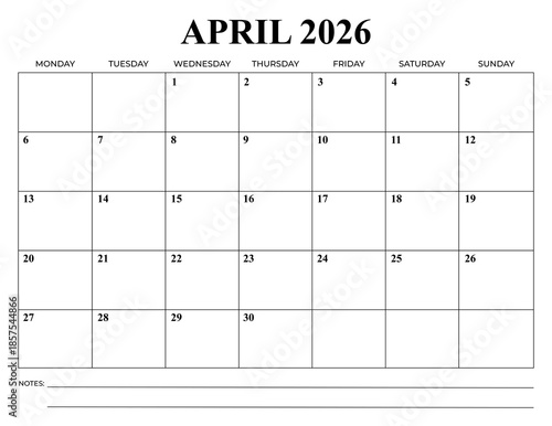 Wallpaper Mural April 2026 Monthly Calendar, Monday Start, Minimal Printable Planner Torontodigital.ca