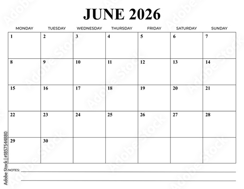 Wallpaper Mural June 2026 Monthly Calendar, Monday Start, Minimal Printable Planner Torontodigital.ca
