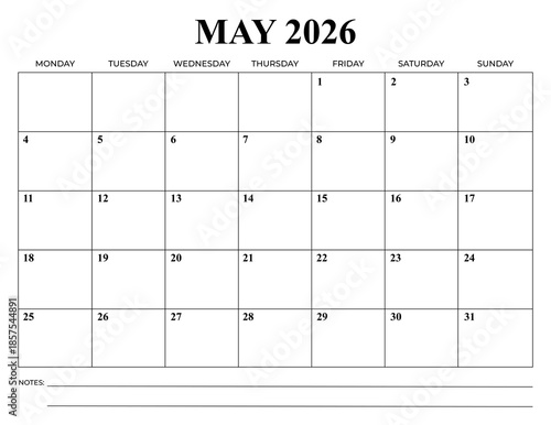 Wallpaper Mural May 2026 Monthly Calendar, Monday Start, Minimal Printable Planner Torontodigital.ca