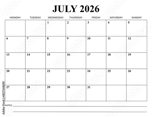 Wallpaper Mural July 2026 Monthly Calendar, Monday Start, Minimal Printable Planner Torontodigital.ca
