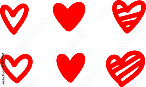 Collection of red heart icons in different styles isolated symbolizing love and affection