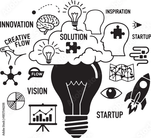 Light bulb diagram illustrates creative thinking for business startup success