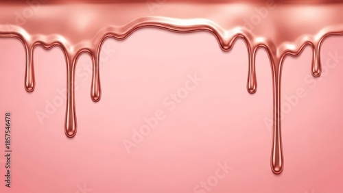 Rose Gold Metallic Paint Dripping Down on Pink Background.