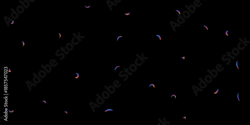 Colorful Crescent Confetti on Black Backdrop for Night Party, Celebration, and Abstract Decor.