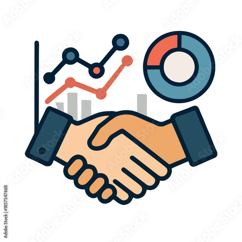 Icon Predictive Diplomacy: A handshake icon backed by data analytics predicting conflict/cooperation.
