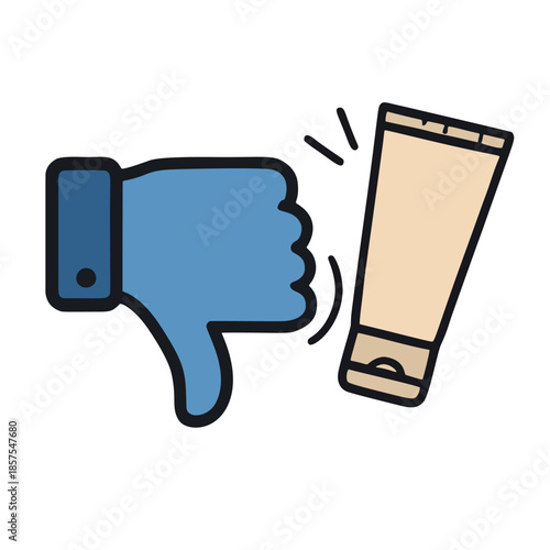 Icon De-Influencing: A "thumbs down" icon politely pushing away an overhyped product.