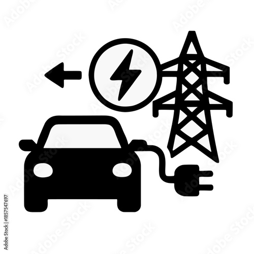 Icon Vehicle-to-Grid (V2G): An electric car plugging in to both receive and send power to the grid.