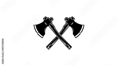 Two Crossed Axes Emblem Black and White.