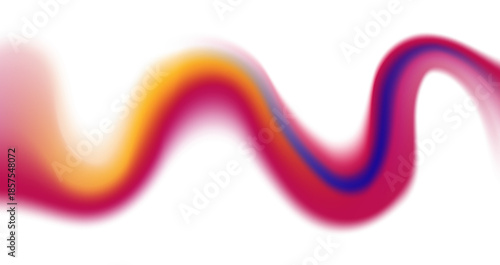 Abstract colorful flowing wave of bright magenta orange and deep blue gradient light blur against a crisp white background creating dynamic modern art
