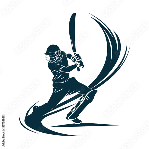 cricket batsman silhouette vector illustration, dynamic cricket player batting action isolated on white background