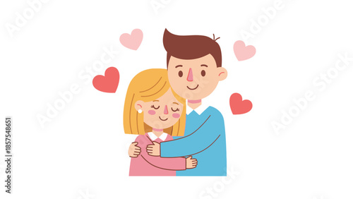 Happy Couple Embracing with Love Hearts.