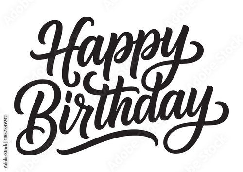 Happy Birthday Calligraphy Text on White Background