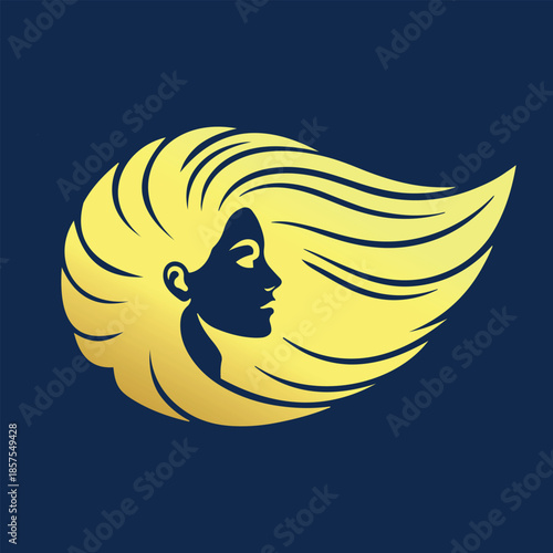 Luxury Female Profile Silhouette with Flowing Hair, Beauty Logo Design, Luxury Woman Hair Logo, Feminine Beauty Brand Identity, Wellness and Cosmetics