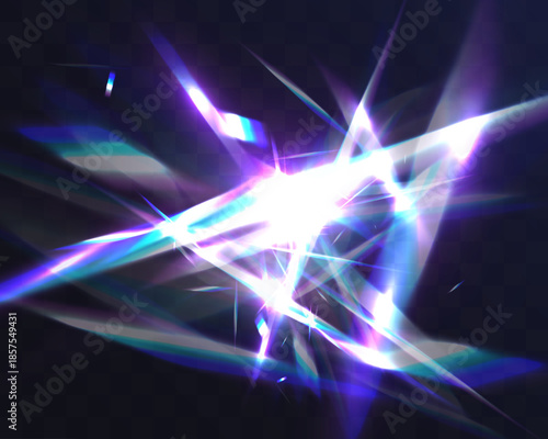 Abstract crystal light shards and neon flares forming dynamic glowing frame on dark background.
