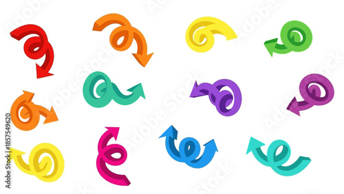 Colorful Swirling Arrows in a Set Illustrating Dynamic Movement and Direction