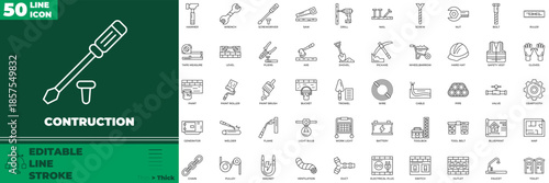 Construction Line Editable Icons set