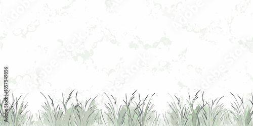 Minimalist watercolor illustration of grassy field with a blurred white backdrop