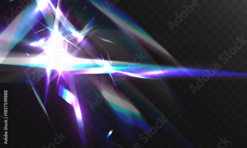 Abstract crystal light shards and neon flares forming dynamic glowing frame on dark background.
