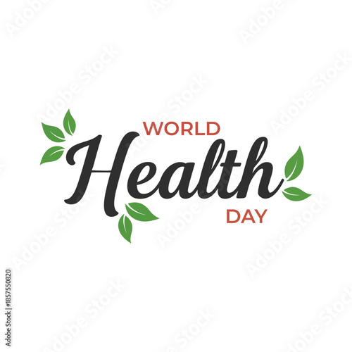 World Health Day Typography Logo with Green Leaves Illustration