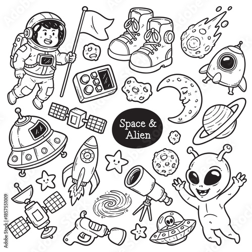 Cute Alien & Space Doodle Illustration Art Collection Pack