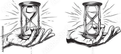 Conceptual Illustration of Hands Holding an Hourglass Representing Time and Life
