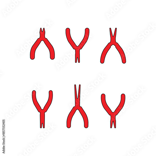 Set of red pliers silhouette icons for electrical and manual work