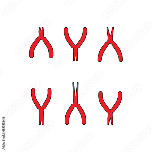 Set of red pliers silhouette icons for electrical and manual work