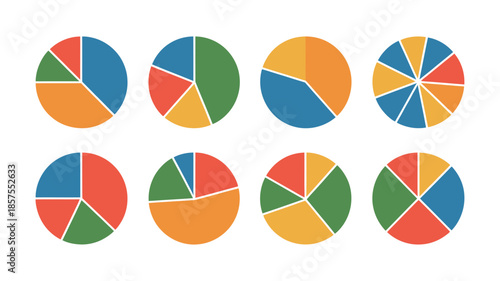 Pie Charts Vector for Data Visualization and Statistical Infographic Graphs