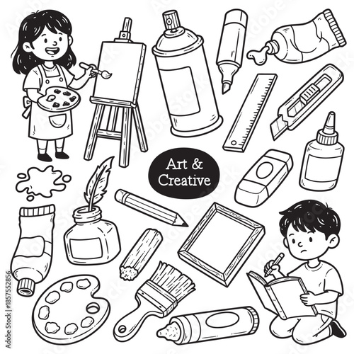 Cute Art & Creative Tools Doodle Illustration Art Collection Pack