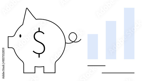 Financial growth concept. Piggy bank with dollar sign savings and investment. Rising bar chart s financial growth and success. For finance, investment, business planning, saving strategies, economic