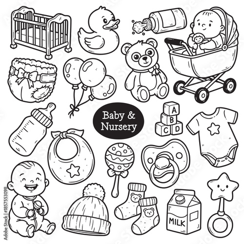 Cute Baby & Nursery Doodle Illustration Art Collection Pack